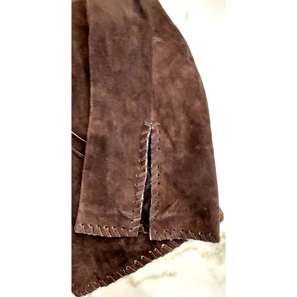 Faded Glory Vtg Large (12-14) Genuine Suede Leather Tie Front Jacket Brown - Picture 6 of 11